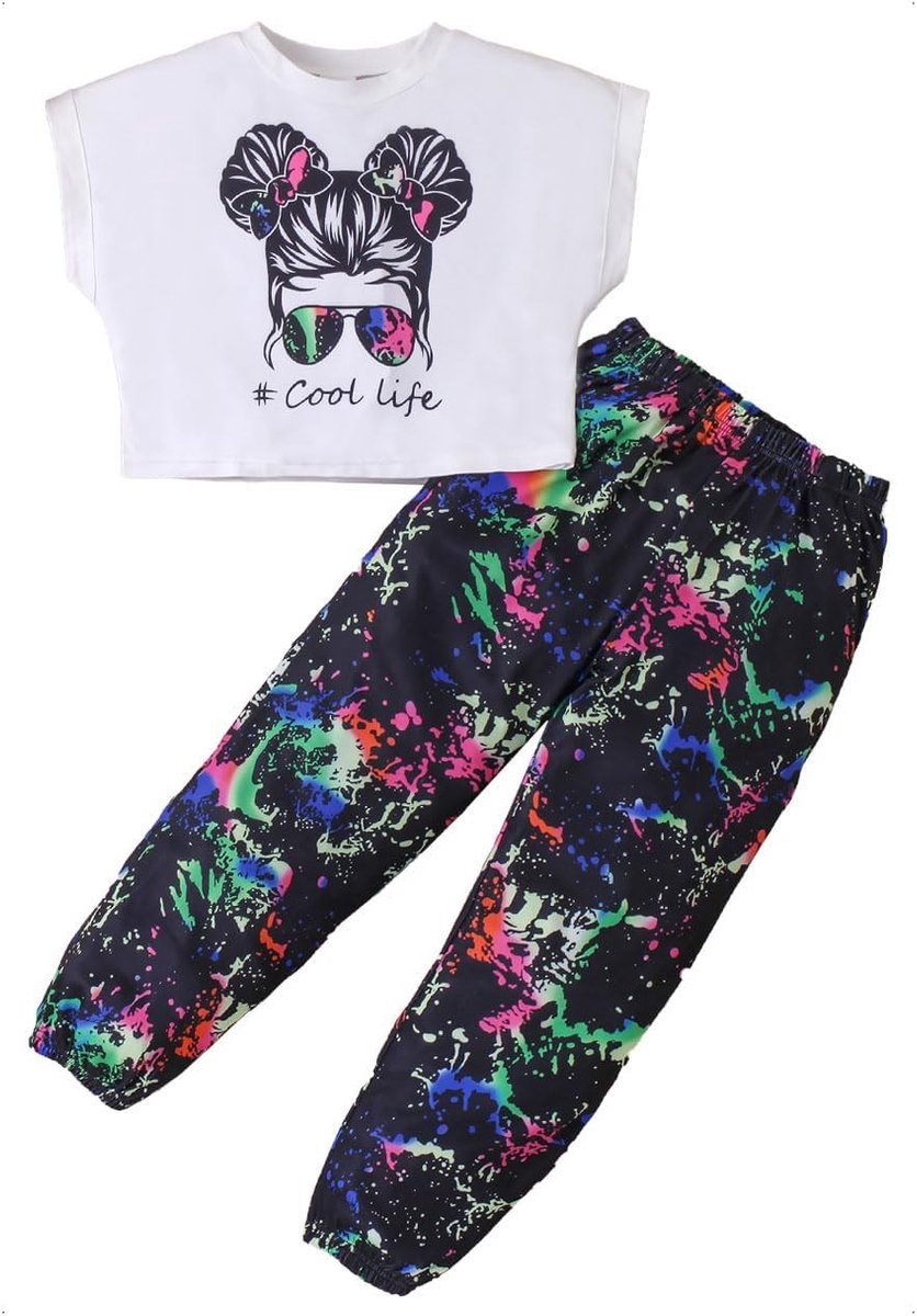 Zomerse Hip Hop Kleding Set voor Meisjes met Korte Mouwen en Camouflage Broek voor Dans, Streetwear en Casual Outfits voor 5-12 Jaar