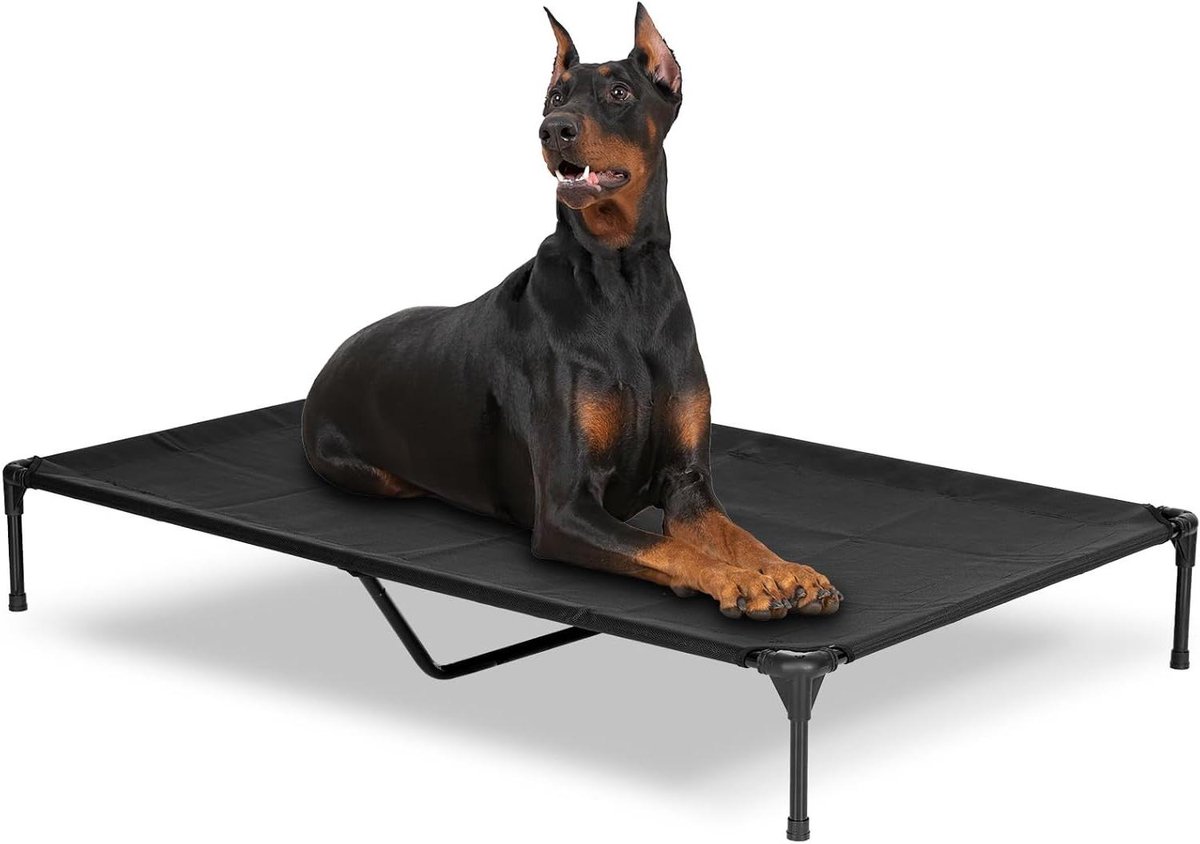Verhoogd hondenbed - Buitenbed hond - Koel slapen - Wasbaar ademend gaas - 2x Groot formaat - Zwart