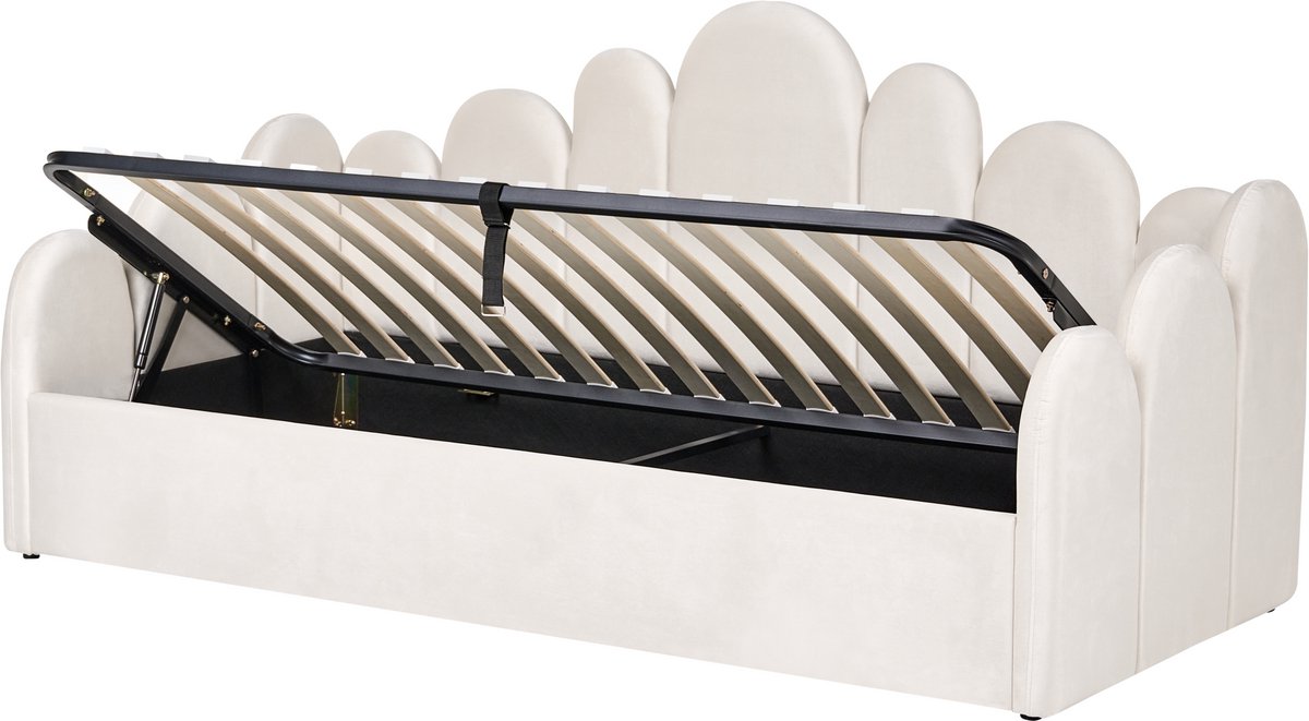 POLIGNAC - Bed met opbergruimte - Lichtbeige - 90 x 200 cm - Fluweel