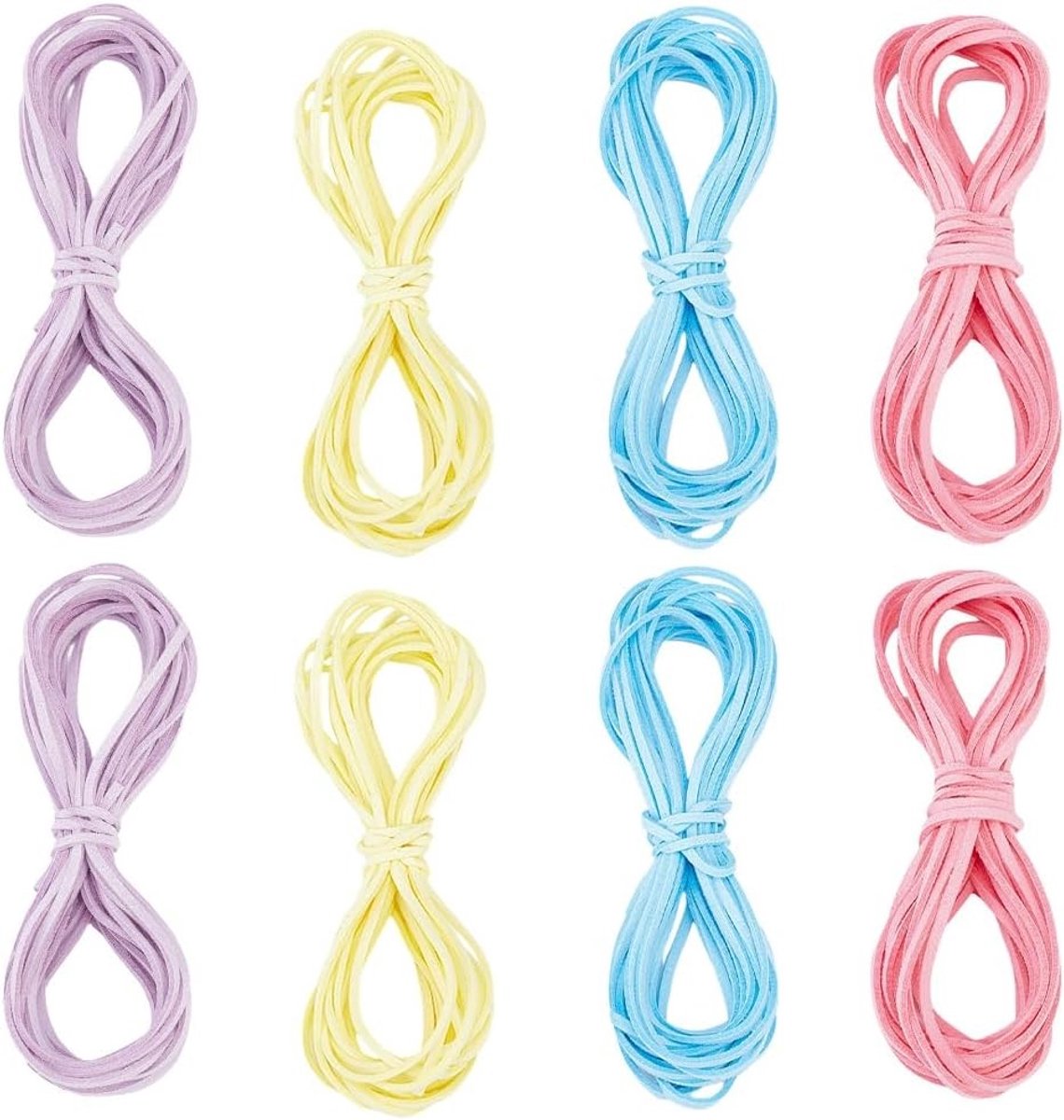 8 Bundels Plat Faux Suede Touw in 4 Kleuren voor DIY Sieraden, Armbanden, Kettingen en Oorbellen - 3mm Dun Leren Koord en Draad