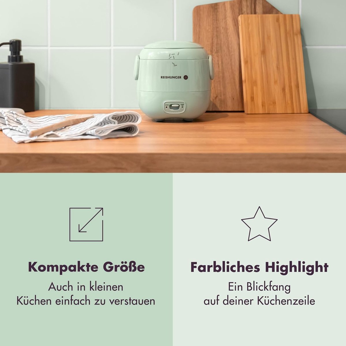 Mini Rijstkoker - Saliegroen - 0,3 l Capaciteit - Keramische Coating - Voor Kleine Huishoudens