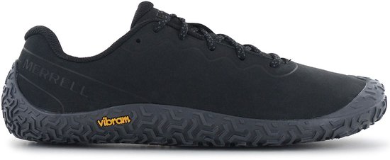 Zwart Merrell Vapo Glove 6 LTR schoen met veters, zijkant zichtbaar, met Vibram logo.