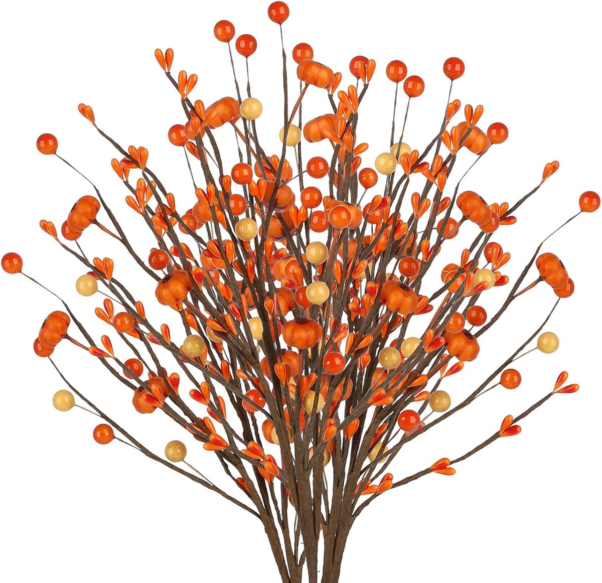 Kunstmatige Bessen Tak - Nep Pompoen - Herfst Decoratie - Levensechte Kleuren - 39.5 cm - Oranje