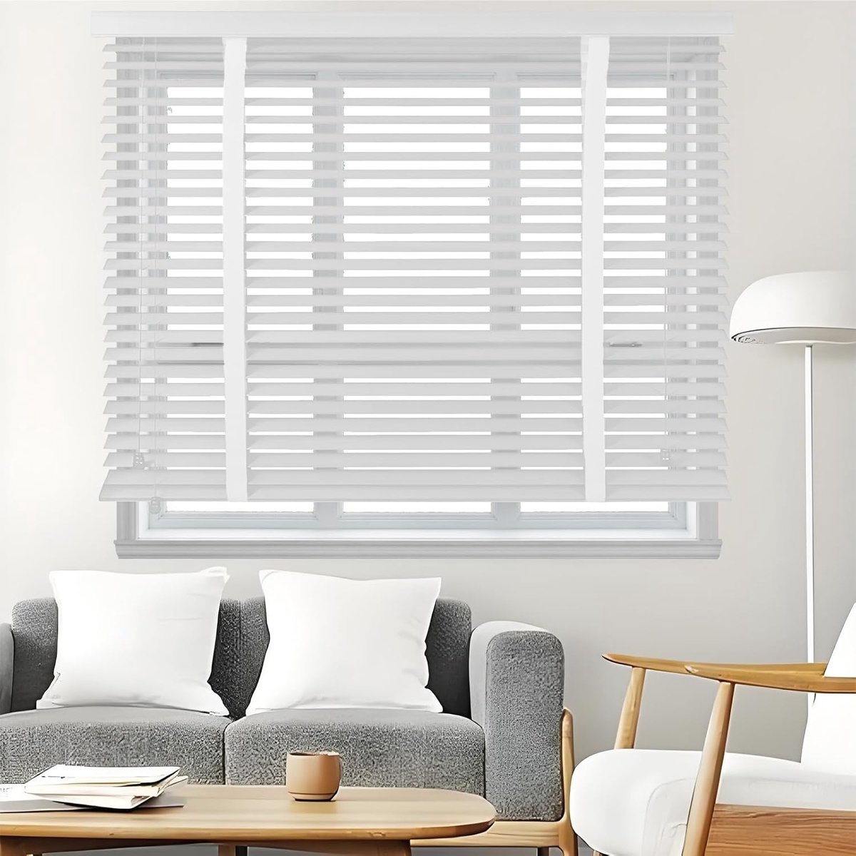 Houten Jaloezieën - Raambekleding - Privacy Binnen - 50mm Lamellen - 85cm x 250cm - Wit