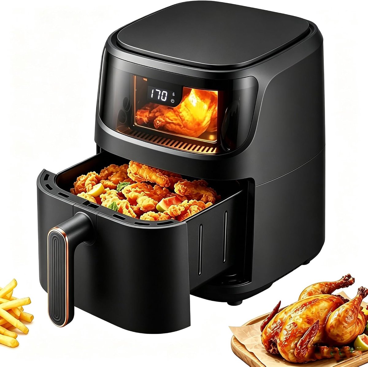 Heteluchtfriteuse Oven - Multicooker - Gezond Koken - Zichtbaar Kookvenster - 5 Liter - Zwart