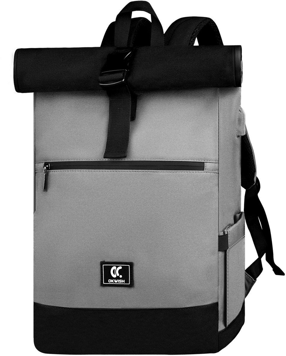 MEUNIQ Rolltop Laptoprugzak 53x45 cm – Lichtgewicht & Flexibel Formaat – Perfect voor Werk, School en Reizen – Duurzaam Polyester – Zwart