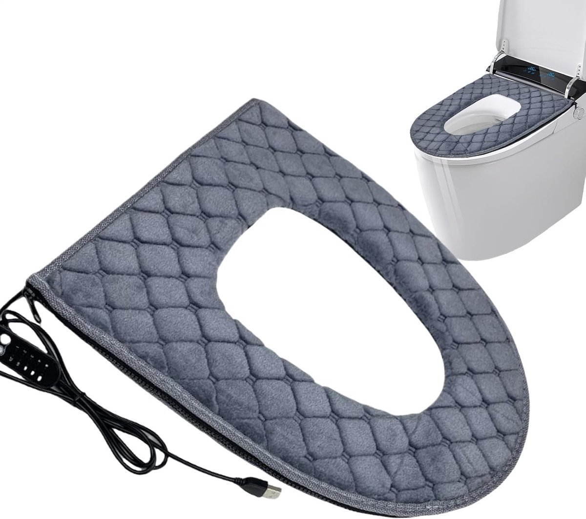 Verwarmde toiletzitting - Toiletkussen - Badkamercomfort - 5 temperatuurstanden - 23 cm breed - Grijs