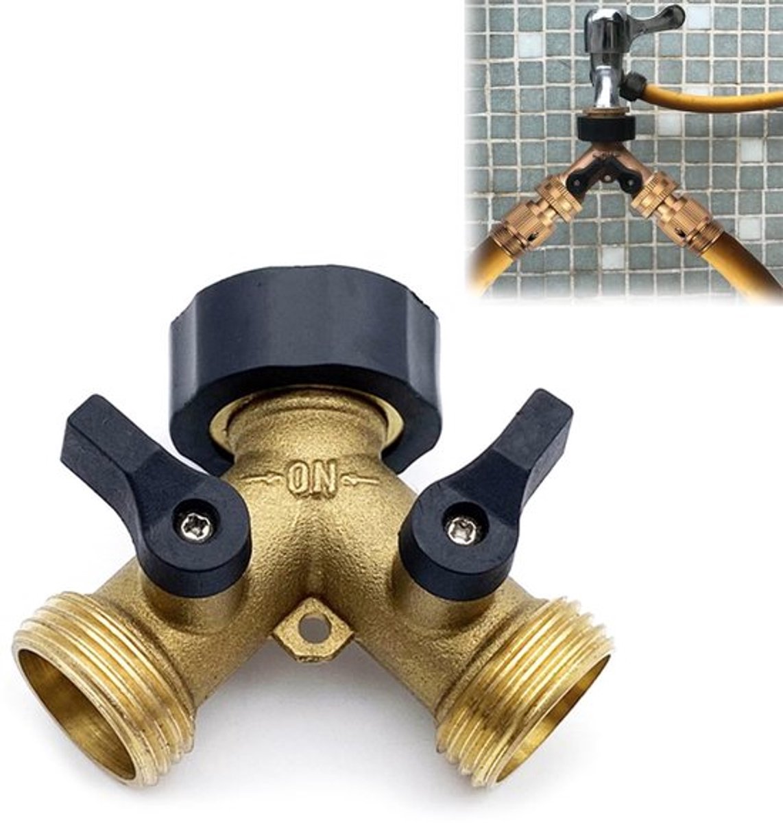 Dailygoods- Tappenkraan Y-verdeler - 2-weg aansluiting - Messing - Sluitkranen