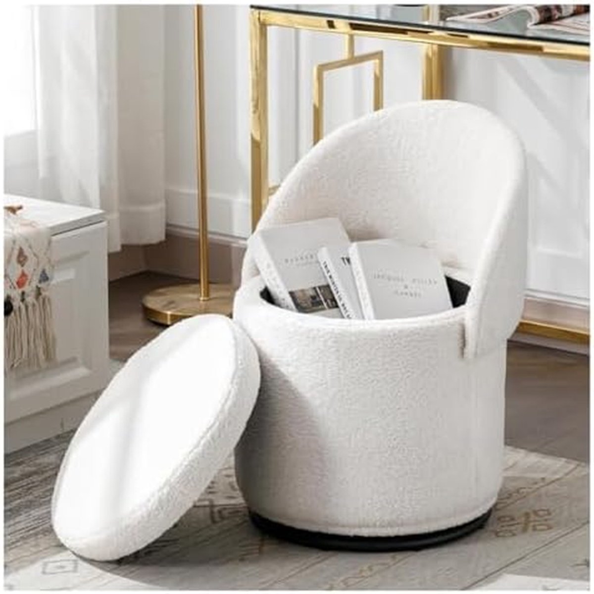 Ottomaanse kruk - Opbergpoef voetenbank - Extra zitplaats - Opvouwbare rugleuning - 40x45x66 cm - Teddyfluweel