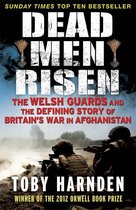 Boek kaft: 'Dead Men Risen', over de Welsh Guards in Afghanistan. Drie soldaten in gevechtstenue op de voorgrond.