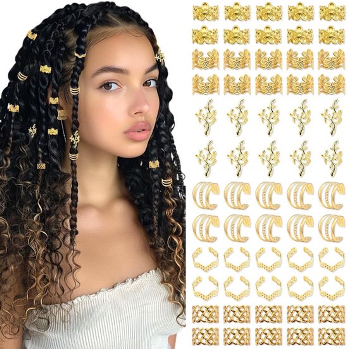 By shayne - Gouden haaraccessoires - Vlechten en dreadlocks - 60 stuks