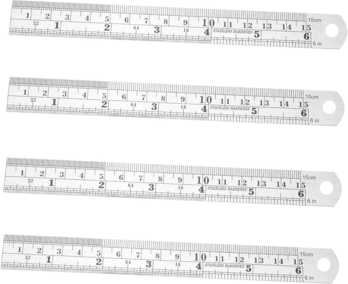 Rechte Linialen Set - Dubbele Schaal - Tekenen en Meten - Roestvrij Staal - 4 Stuks 17cm - Zilver