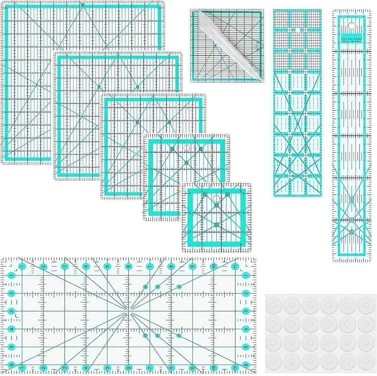 Acryl Quilten Linialen - Patchwork Gidsen - Stof Snijden - Inclusief Anti-slip Pads - Meerdere Maten - Blauw