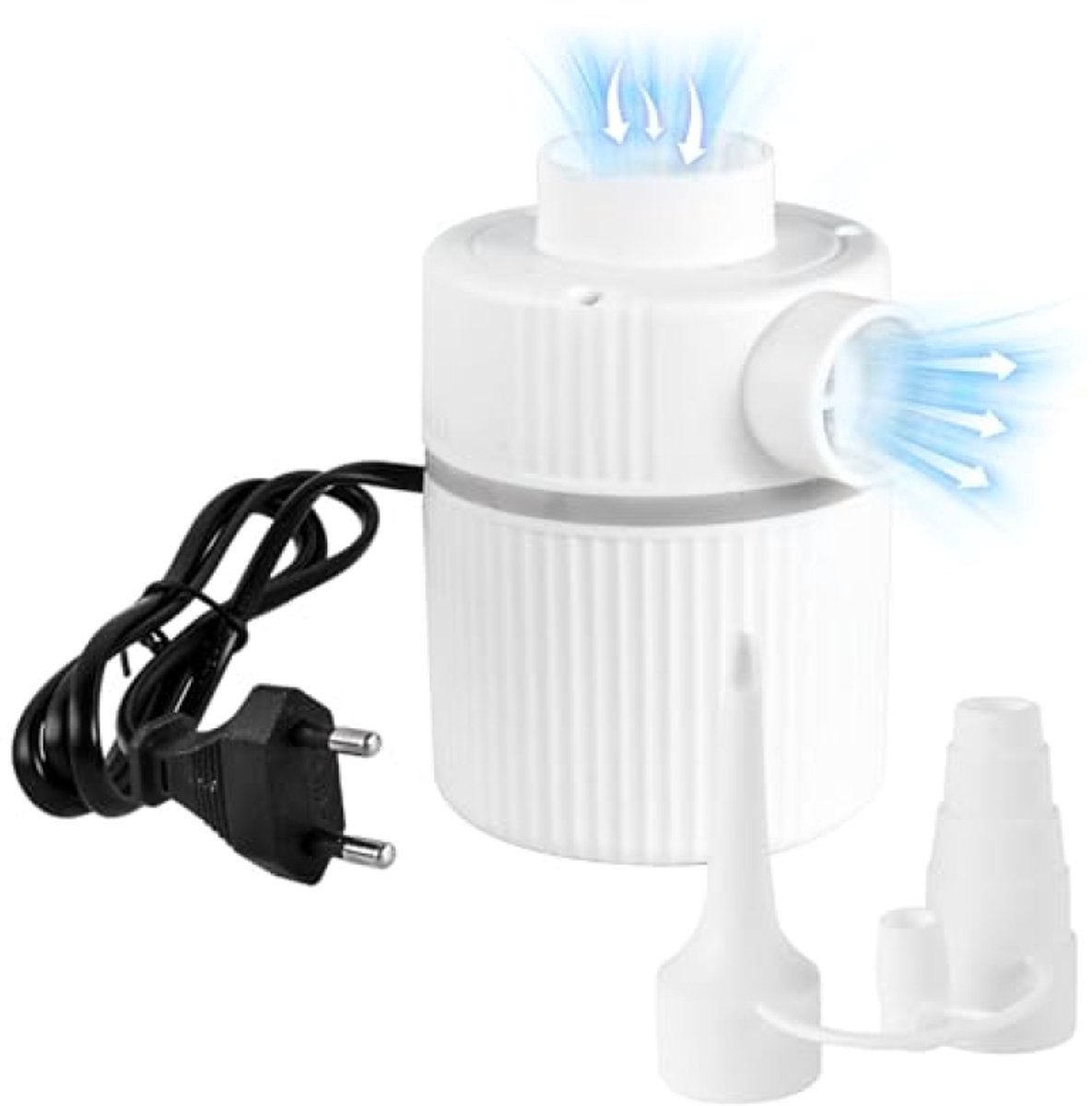 ModernStore 2-in-1 Luchtpomp 30W – Opblaasbaar & Vacuüm voor Luchtbed, Matras, Strandspeelgoed, Vacuümzak – 220-240V AC, 3 Mondstukken