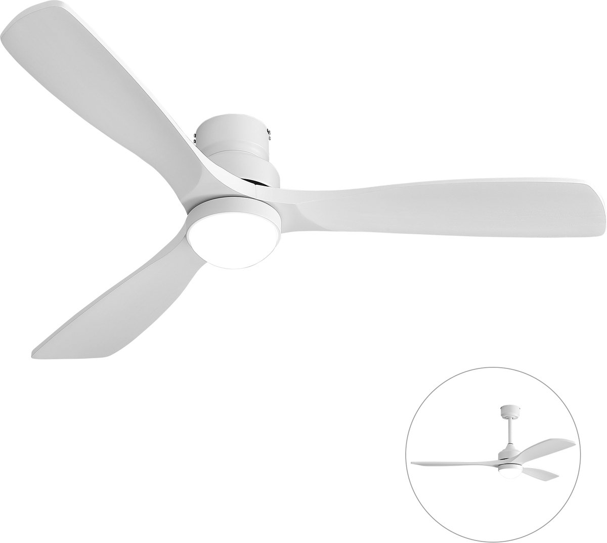 Plafondventilator van 132 cm met verlichting - 25W LED-lamp, instelbare kleurtemperatuur - dimbaar - 6 windsnelheden - Inclusief afstandsbediening en timer - Geschikt voor woonkamers en slaapkamers - Wit