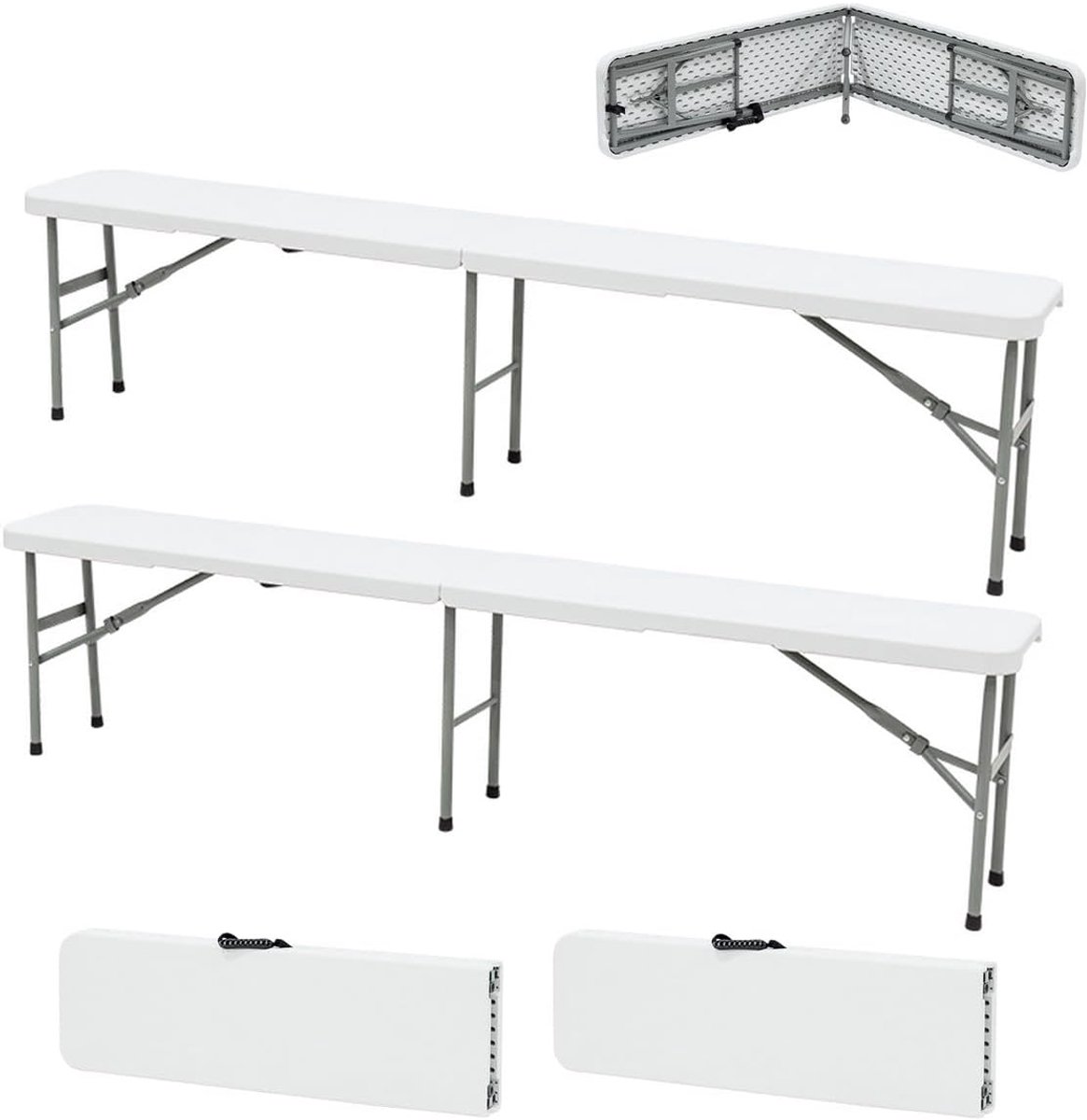 Opvouwbare banken - Klapbank set - Extra zitplaatsen - Veiligheidsvergrendeling - 180 cm lengte - Wit