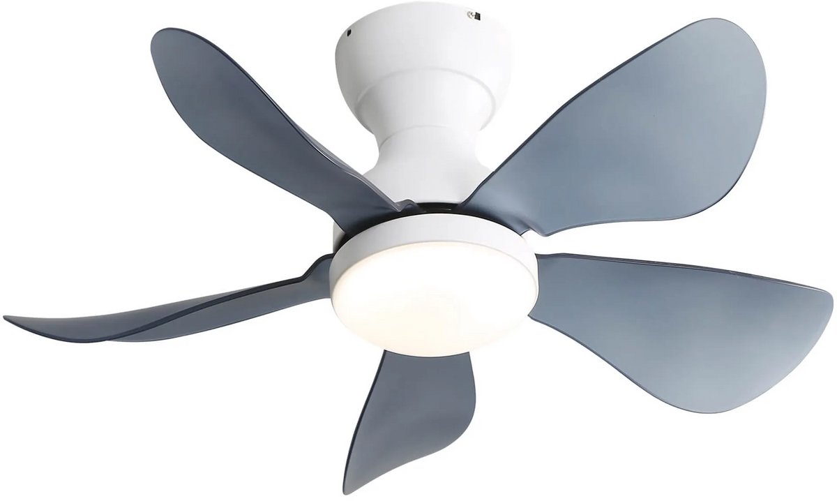 Witte plafondventilator van 74 cm (29 inch) - Voorzien van dimbare driekleurige ledverlichting - 5 transparante ABS-ventilatorbladen - 18 watt - met timer - energiezuinige omkeerbare DC-motor - geschikt voor slaapkamers en woonkamers - wit