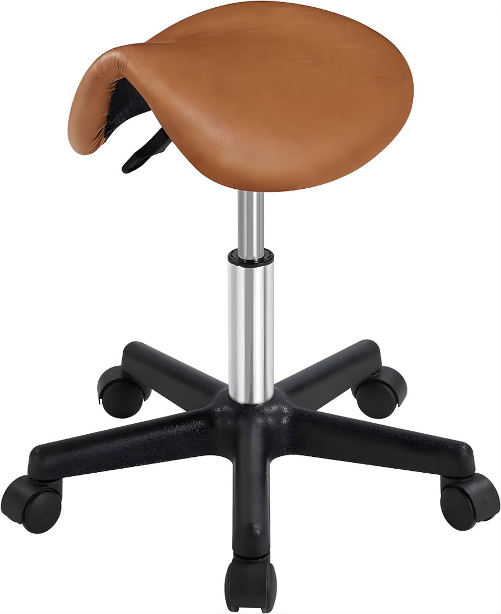 KIRA® Zadelkruk - Werkkruk - In Hoogte Verstelbaar 5 Wielen - Bruin - 50cm x 50cm x 46cm