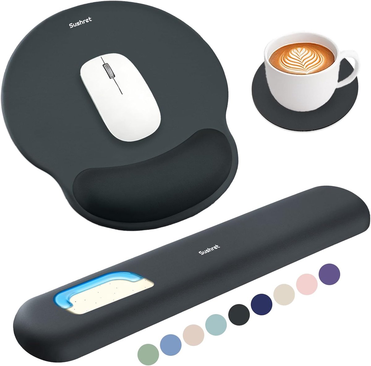 Thijox - Muismat met Polssteun voor Toetsenbord, 3-in-1 Ergonomische Gel Memory Foam Muismat, Gaming Mousepad met Armsteun voor Computer Kantoor Burea