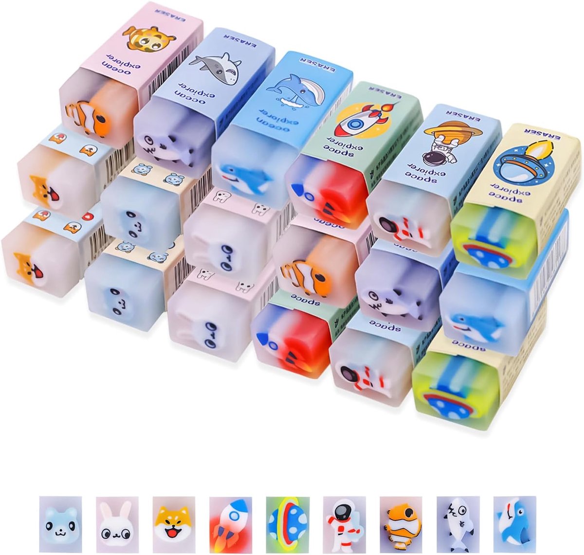Thijox - 18-delige Feestgummen, Kleurrijke Gummen voor Kinderen, Rubber, Leuke Geschenkvulling, Huiswerkbeloningen, Studenten, Feestartikelen, 4,5x2x1