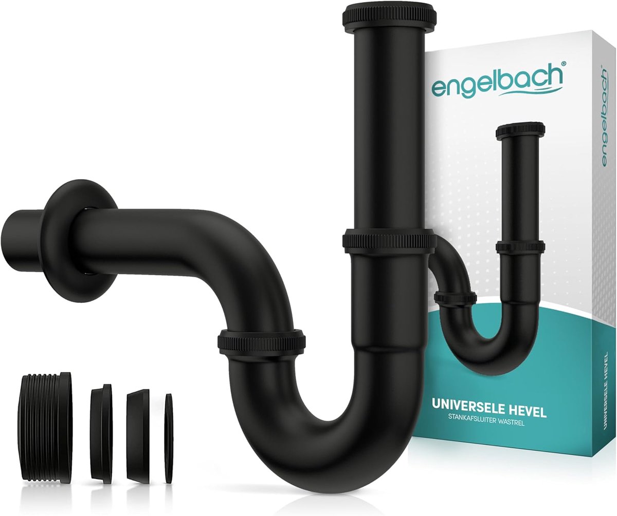 SnelShoppen - Universele Sifon voor Wastafel 1 1/4" - Zwart, Antibacterieel, Inclusief Rubbermanchet, Met Montagevideo