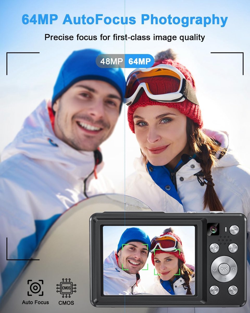 SnelShoppen - Digitale Camera 4K 64MP met Dubbele Lens, Autofocus, Flits, 16x Zoom, Antischok, 32GB Geheugenkaart - Compacte Vlogging Camera voor Kind thumbnail 3
