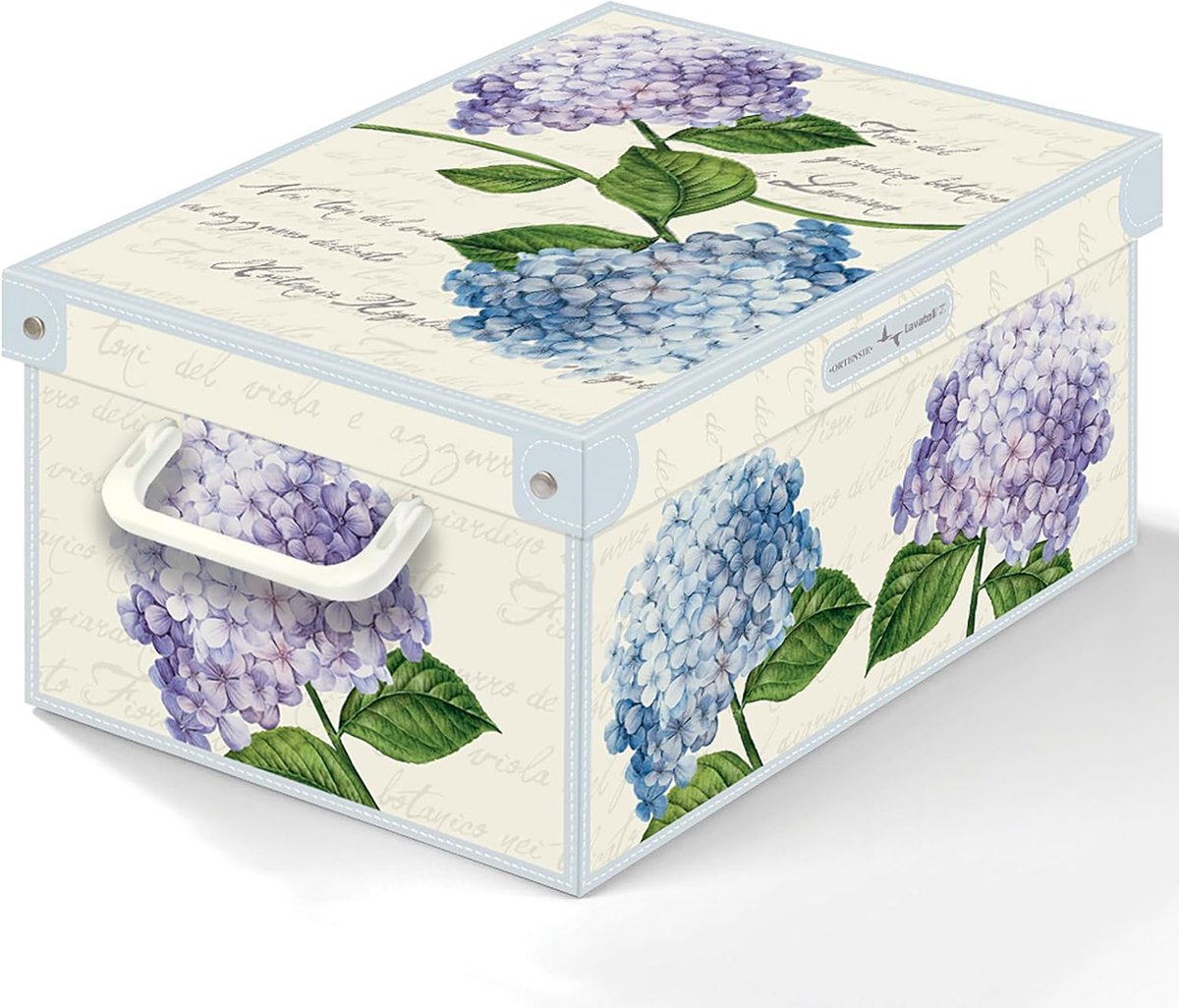 SnelShoppen - Midi Hydrangea Decoratieve Opbergdoos van Karton met Handvatten en Deksel - 35x25x17.5 cm - Voor Kleding, Speelgoed, Boeken, Thuis
