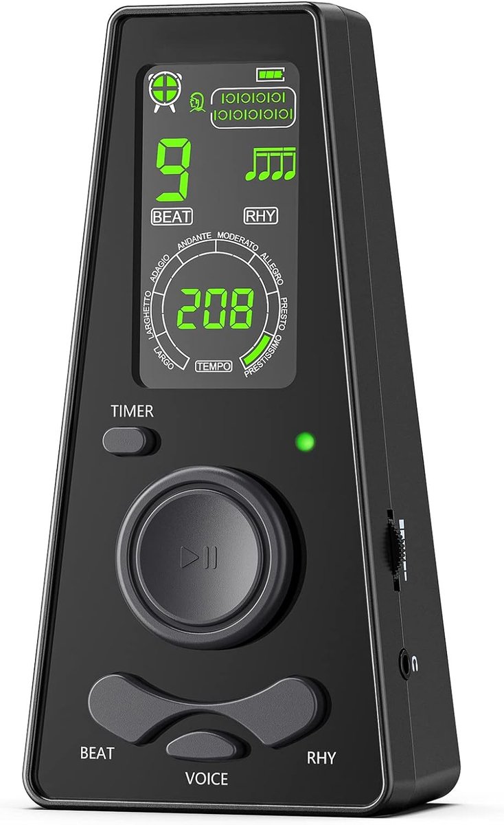 Thijox - Digitale Metronoom met Volumeregeling en Tempo-knop, Elektronische Metronoom met Timer voor Piano, Viool, Gitaar, Ukulele en Drum - Zwart