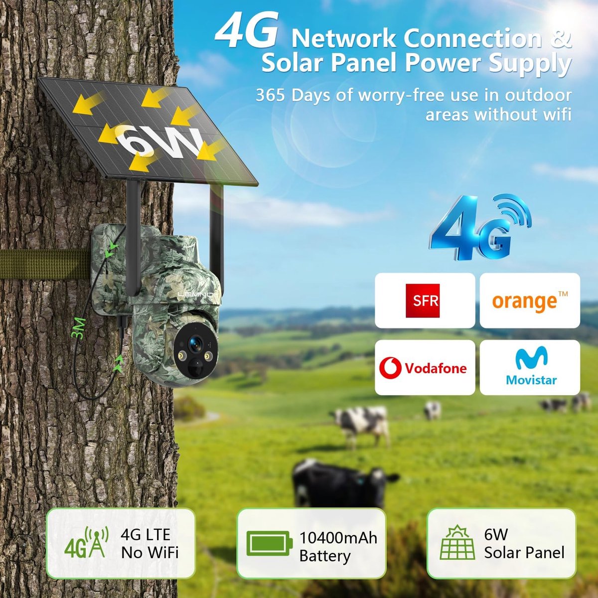 Thijox - 4G Beveiligingscamera zonder Wifi - 2K Outdoor Beveiligingscamera met Nachtzicht in Kleur en PIR Bewegingsdetectie - Voor Buiten, Boerderij,