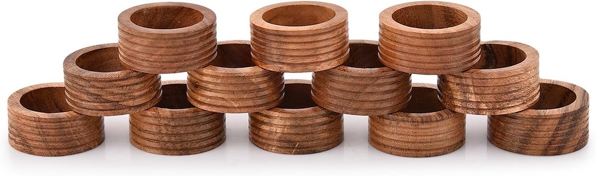 Servetringen Hout - Houten Decoratie - Tafel Dekken - Handgemaakt Uniek - Set van 12 - Natuurlijk
