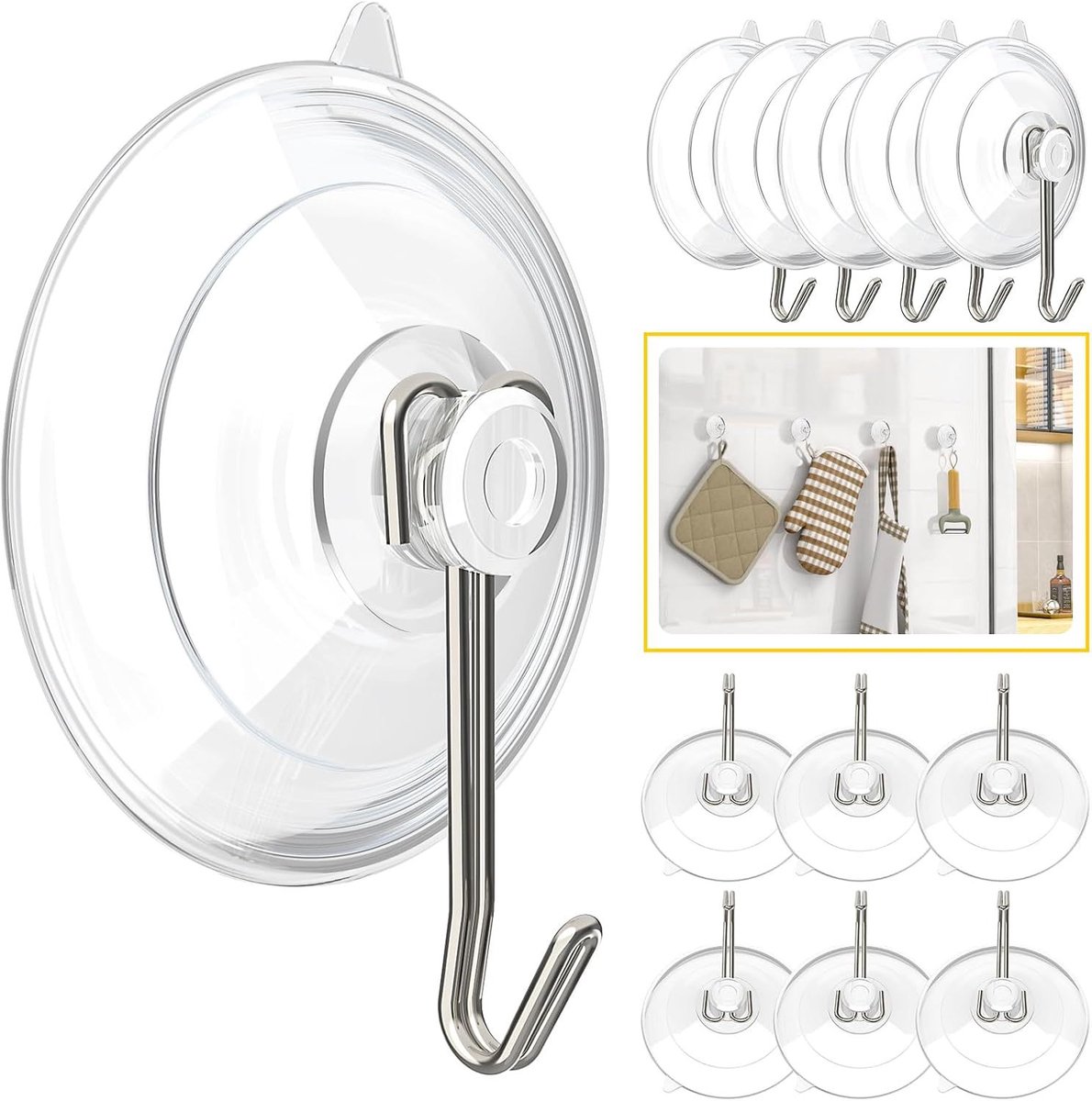 18-delige set stevige zuignaphaken, 45 mm transparante herbruikbare raamhaken, draagvermogen 4,5 kg, niet-beschadigende bevestigingsmiddelen, geschikt voor het ophangen van glas, keuken- en badkamertegels en spiegels.