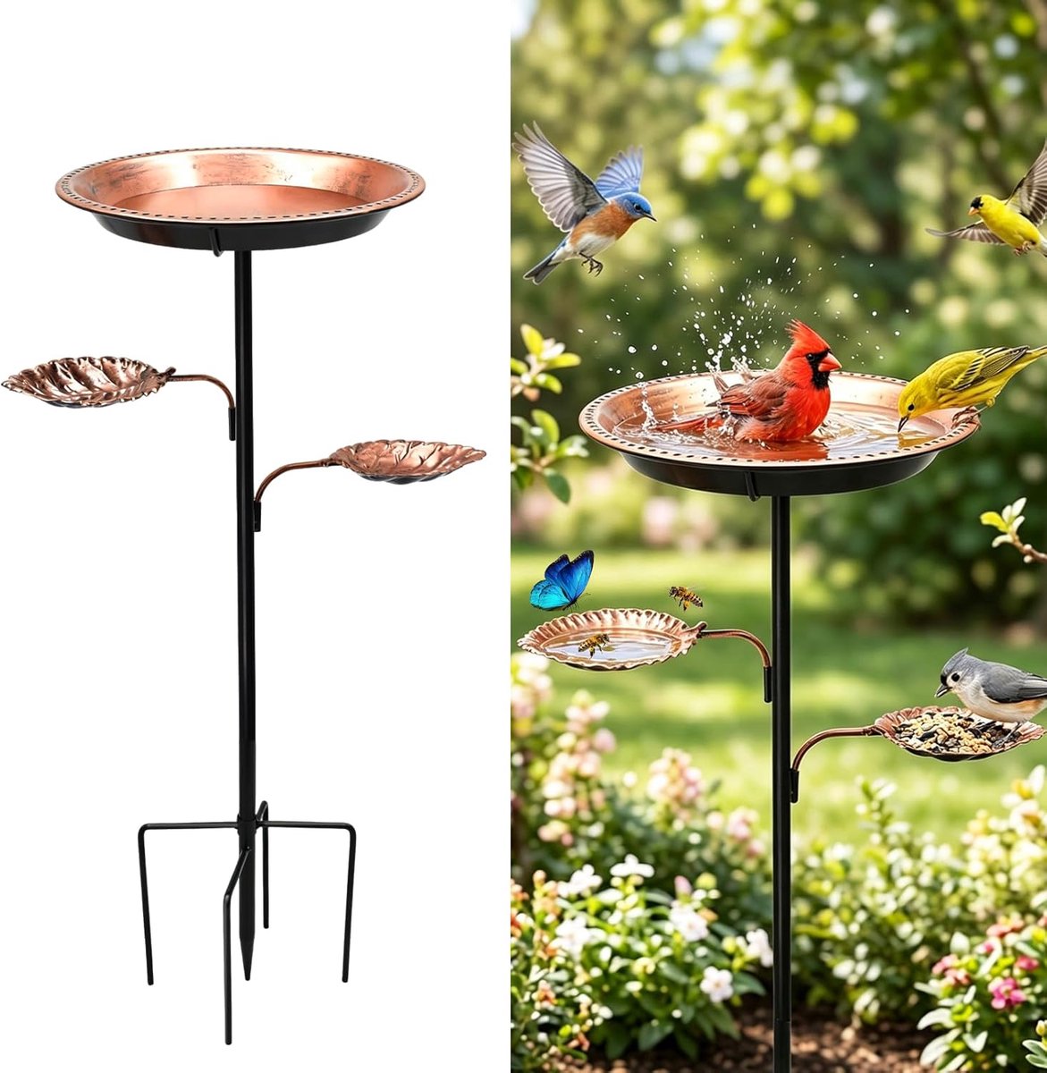 SnelShoppen - Vogelbad voor Buiten, Vrijstaande Badkuip van Metaal 92,5 cm met 5 Poten, 2-in-1 Vogelvoederstation en Decoratie voor Tuin en Balkon in