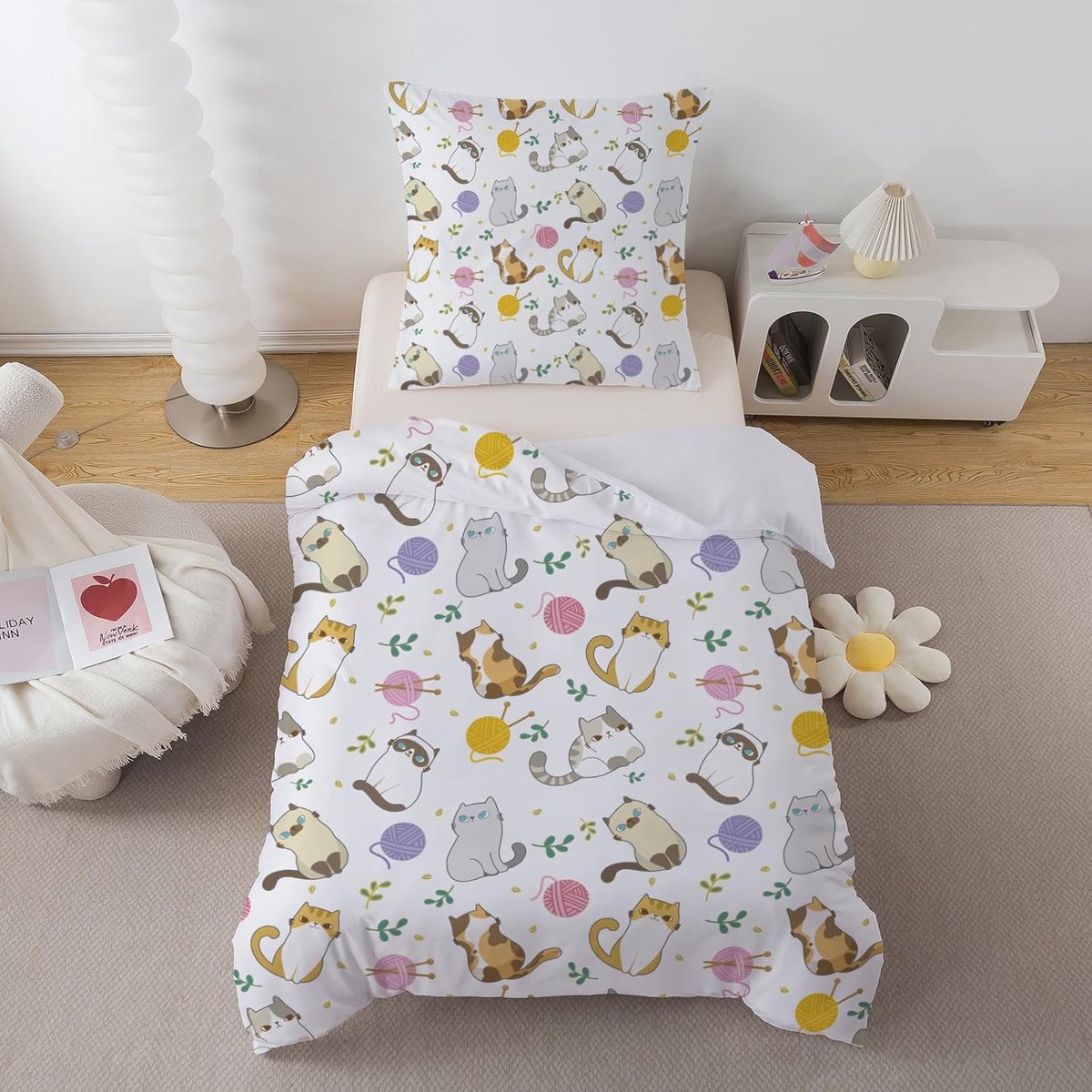 SnelShoppen - Kitten Dekenhoes 140 x 200 cm, Dekbedovertrek met Rits, Microfiber Bedlinnen voor Eenpersoonsbed, Kinderbedlinnen met Kussenhoes 65 x 65