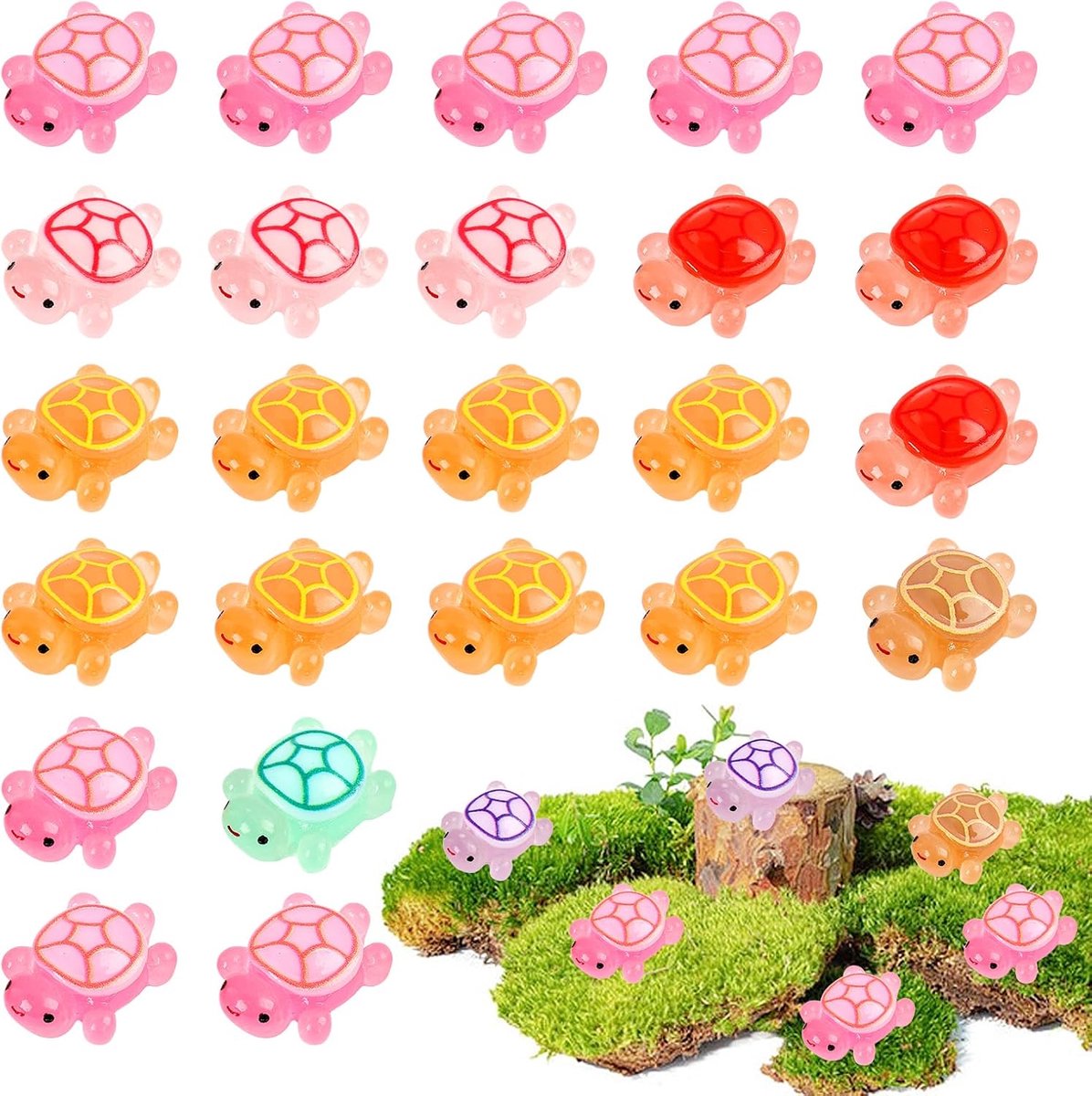 SnelShoppen - 30pcs Mini Glowing Resin Turtles - Kleurrijke Miniatuur Schildpadden voor DIY Landschappen, Tuin Decoratie en Creatieve Projecten