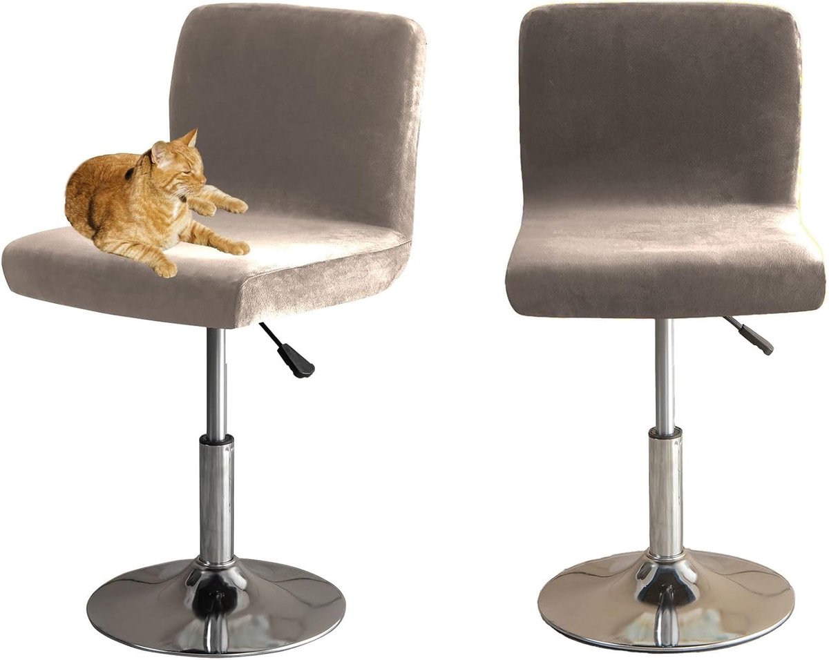 SnelShoppen - Bar Stool Chair Cover met Rugleuning - Elastische Velvet Stoelhoes voor Barstoelen - Taupe - 2 Stuks - Bescherm je Stoelen - Keuken en E