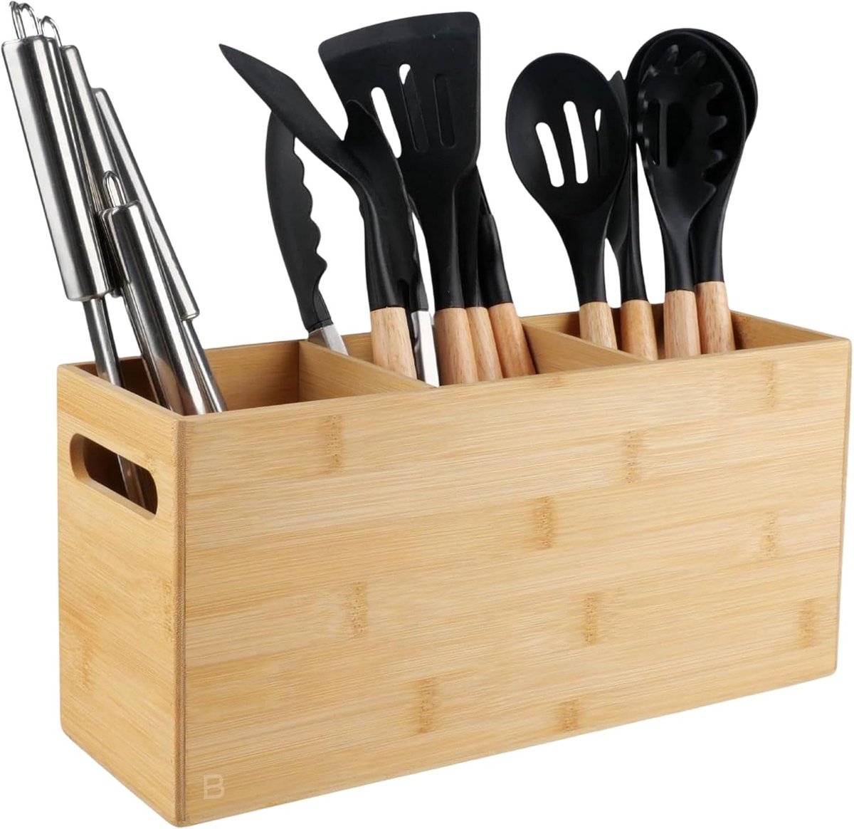 SnelShoppen - Bamboe Keukenorganizer - Multifunctionele Keukenhouder voor Bestek, Keukengerei, Spatula's en Lepels - Duurzaam en Milieuvriendelijk - S
