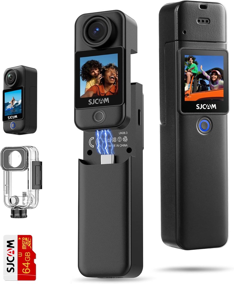 SnelShoppen - 4K Vlog Camera met 64GB, 7 Uur Batterijduur, 6-Axis Stabilisatie, Dual Touchscreen, 154° Groothoek, 30M Waterproof Actiecamera met Acces
