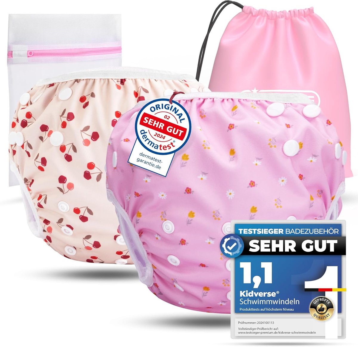 SnelShoppen - Set van 2 Herbruikbare Baby Zwemluiers 0-3 Jaar - Huidvriendelijk, Zeer Absorberend, Inclusief Opbergtas & Wasnet - Perfect voor Zwemmen