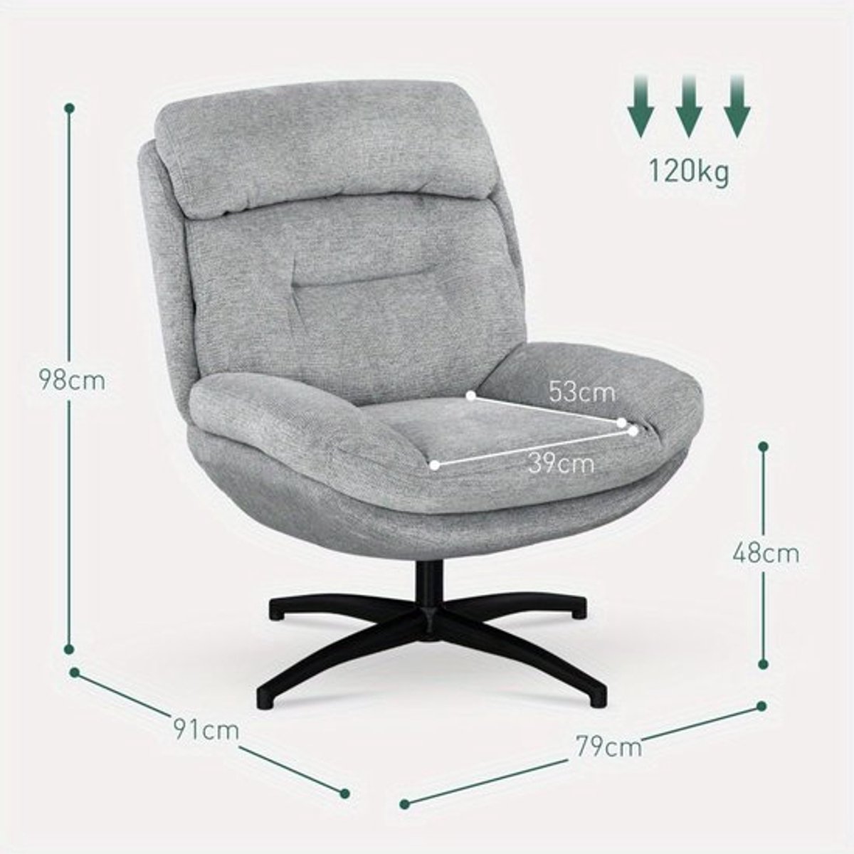 Loungestoel – Fauteuil – Draaifauteuil – Relaxstoel – Armstoel – Waterafstotende Chenille