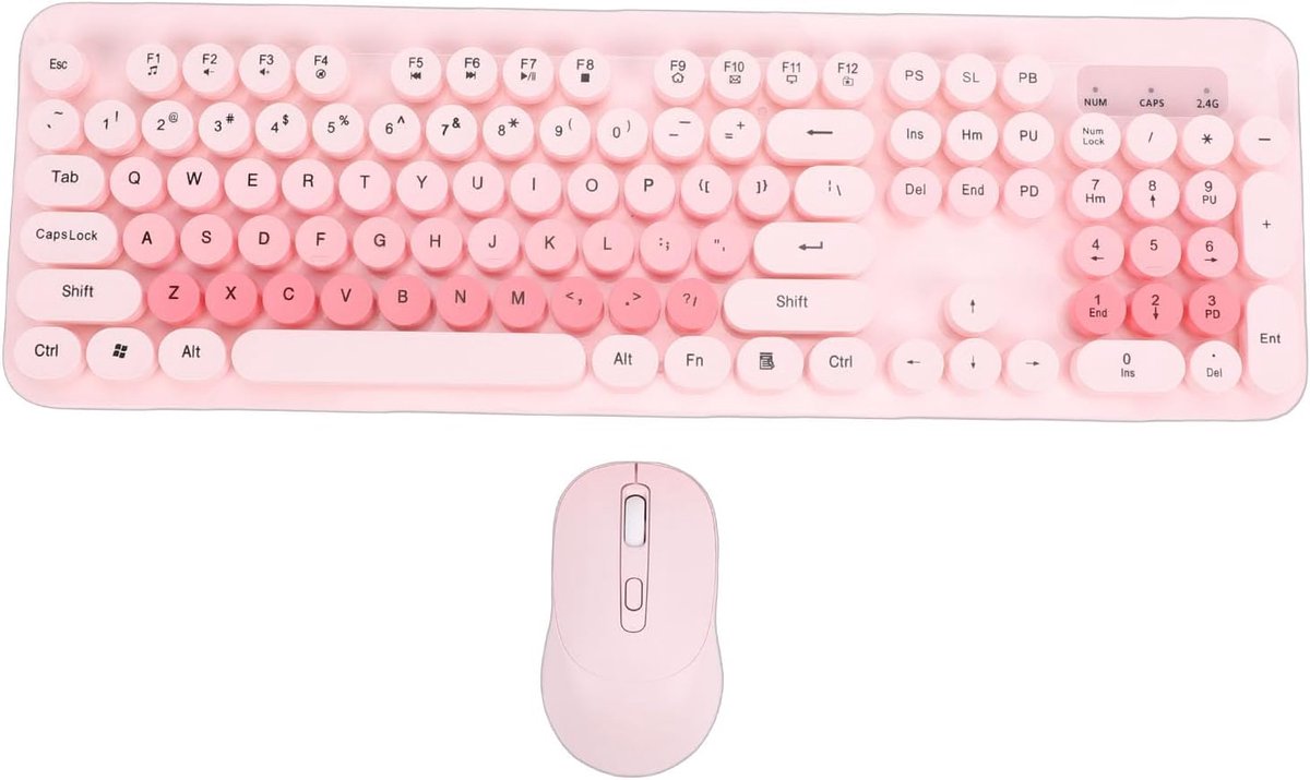 SnelShoppen - Draadloos Toetsenbord en Muis Set, Vintage Typewriter Stijl, 104 Toetsen, Ronde Keycaps, Multimedia Hotkeys, Gaming Toetsenbord en Muis