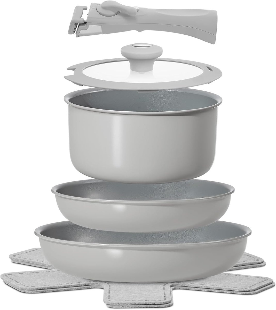 SnelShoppen - Inductiepannen Set 7-Delig Keramisch met Verwijderbare Handvatten, Stapelbare Kookpannen voor Alle Fornuizen, Ovenbestendig, Camping Keu