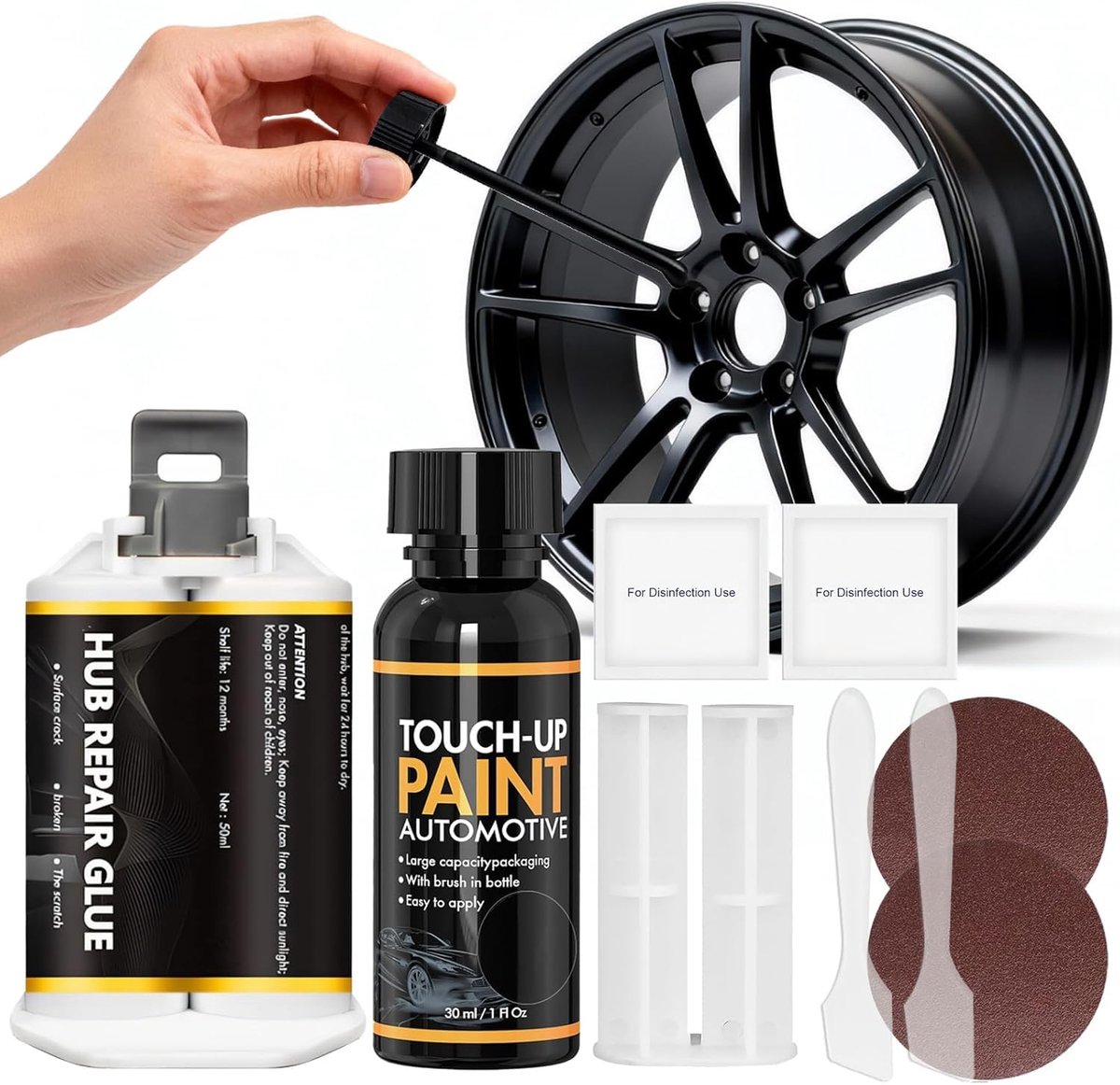 SnelShoppen - Rim Paint voor Aluminium Velgen, Krassen Herstelset voor Auto's, Motorfietsen en Fietsen, Zwart, Volledige Dekking, Snelle Reparatie, 20