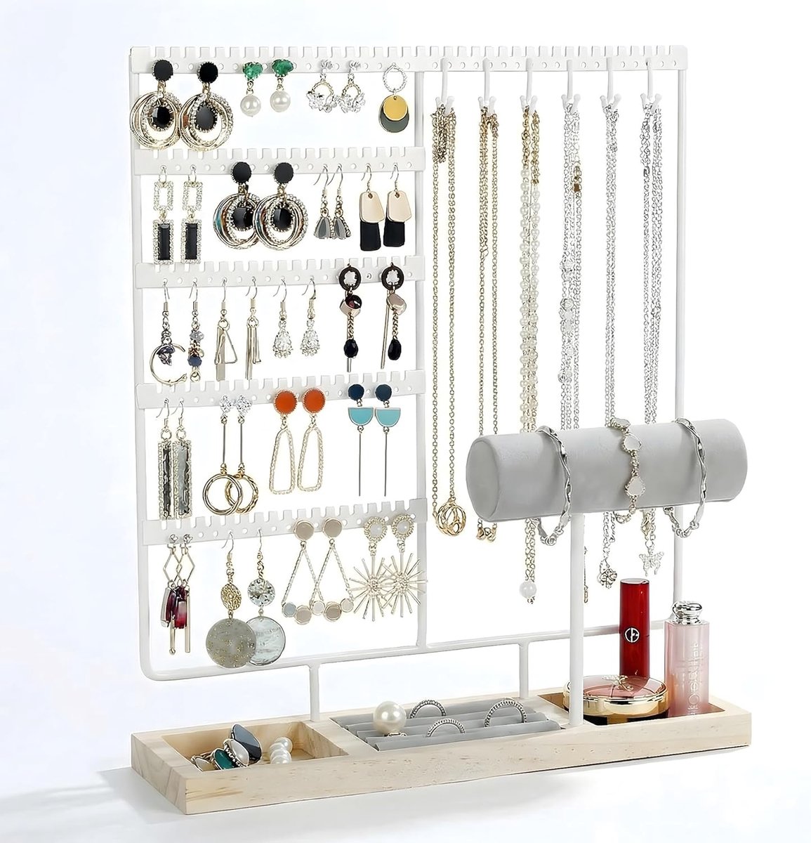 SnelShoppen - Jewelry Holder Tower Sieradenstandaard met Velours Armbandhouder en Ringhouder - Luxe Sieradenopslag voor Kettingen, Oorbellen, Ringen e