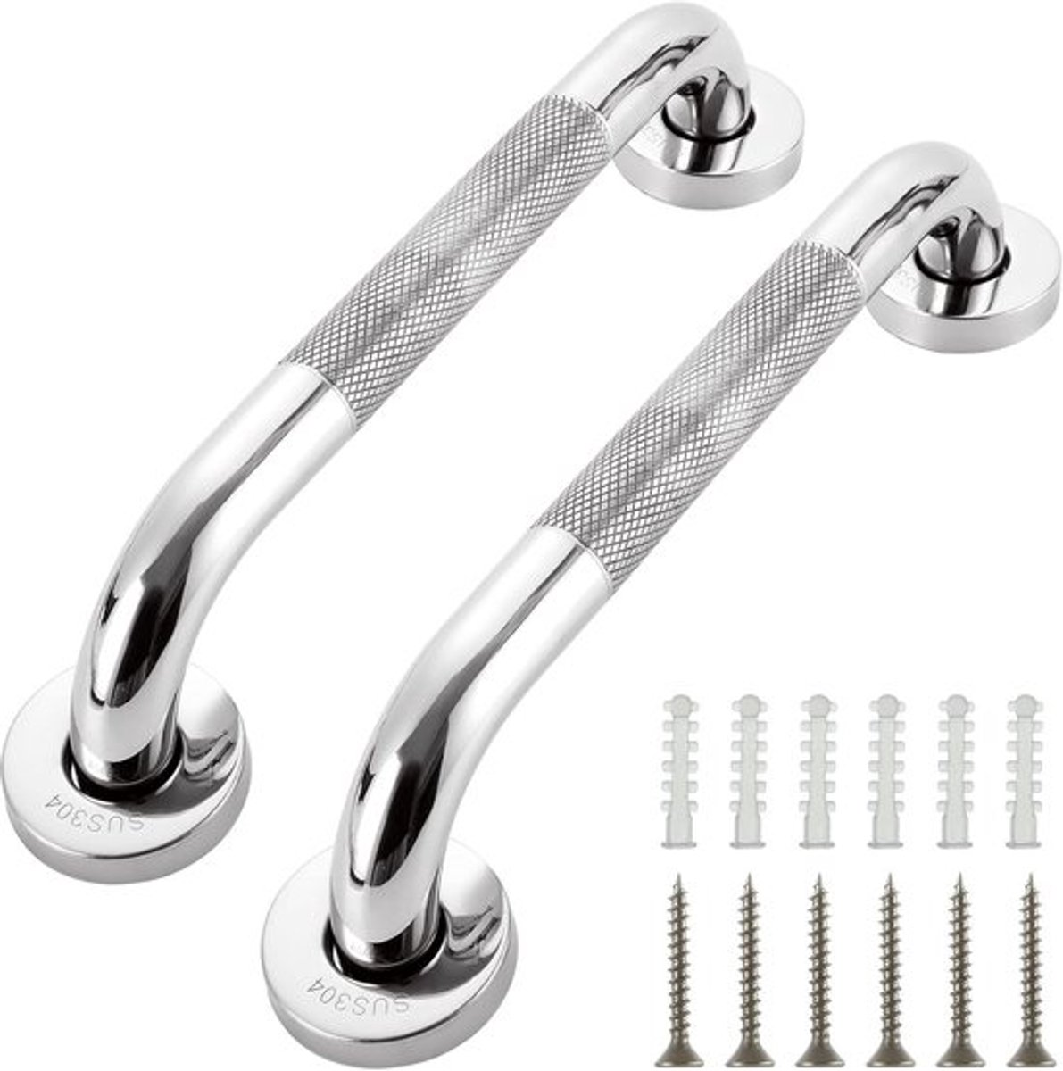 2 stuks Wandbeugel - 30 cm antislip beugels voor ouderen - RVS veiligheidsbeugels voor douches - Toiletbeugel - Douchebeugels - Antislip beugels - Badkamergrepen - Geschikt voor badkamers, douches, toiletten en wandbeugels - Zilver