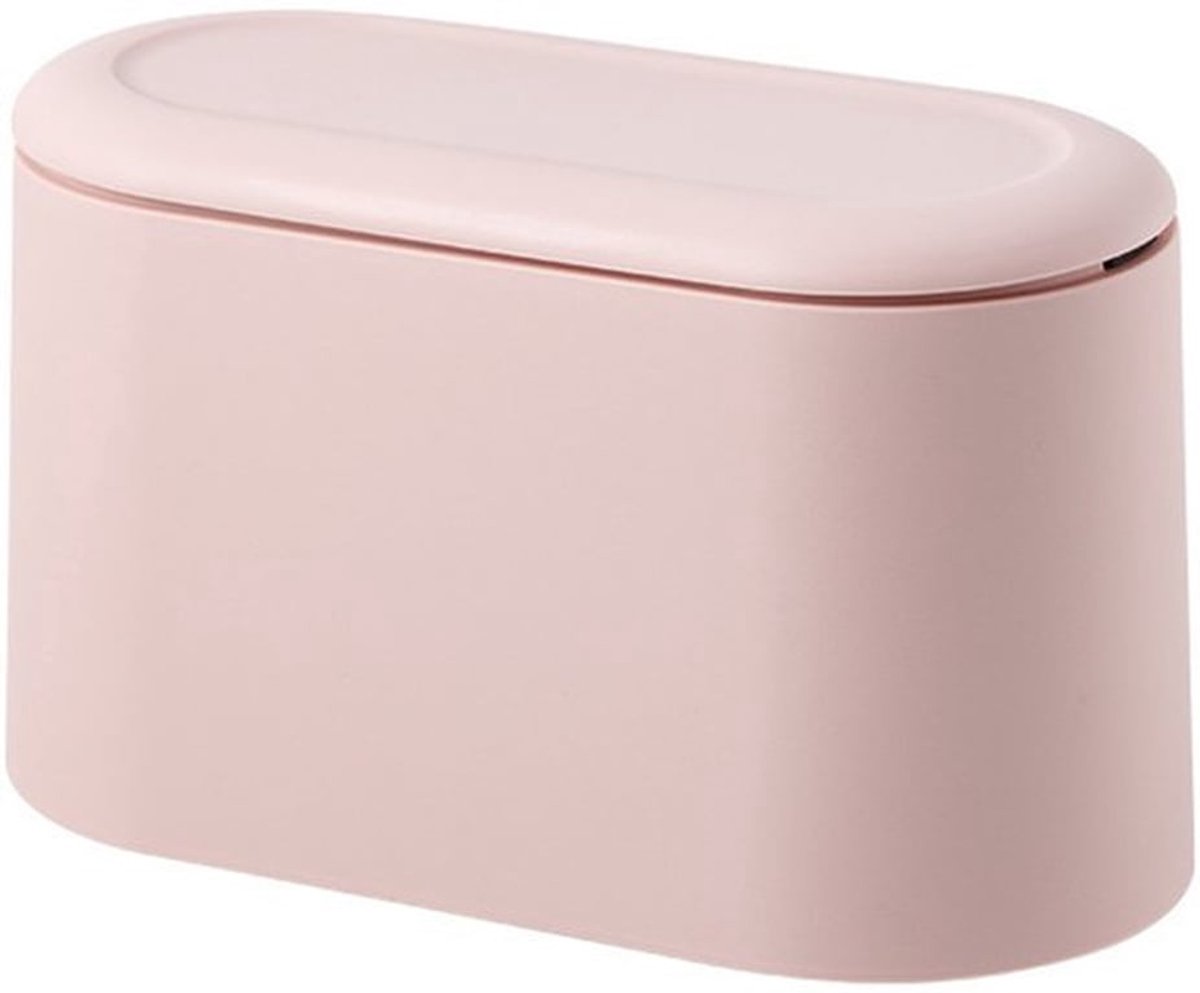 Bureau-prullenbak met knopdeksel, kleine design-prullenbak, kunststof prullenbak voor badkamer en kantoor 22 * 11 * 13 cm - roze
