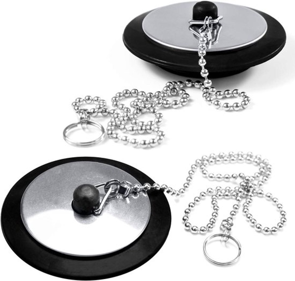 Badkamer Gootsteenstop - Chroom en Rubber - 2 Stuks - Lange Metalen Kogelketting - Univers