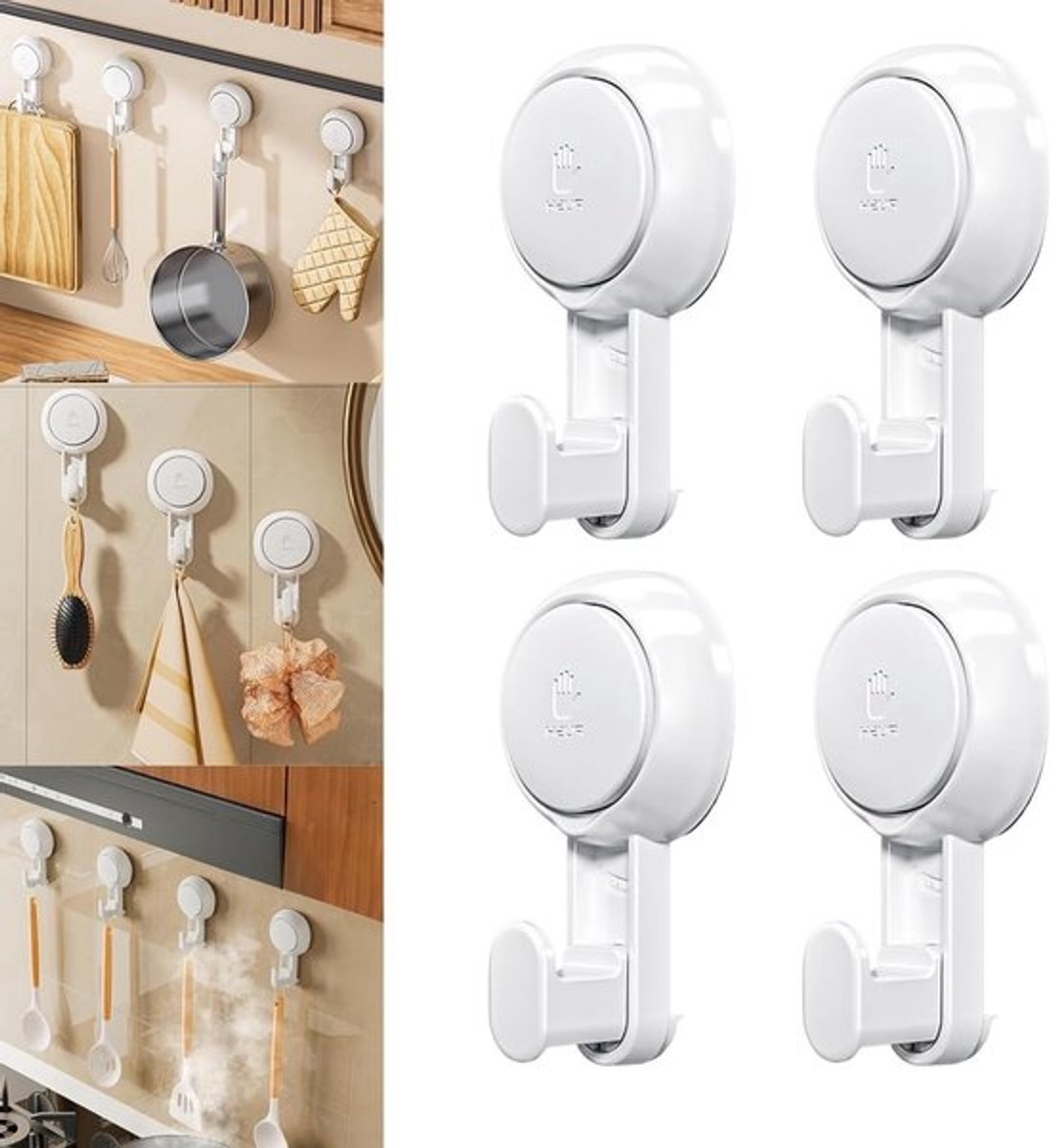 Multifunctionele Zuignap Haken, Sterke Handdoekrekken, Waterdicht en Herbruikbaar, Ideaal voor Badkamer en Keuken, Set van 4