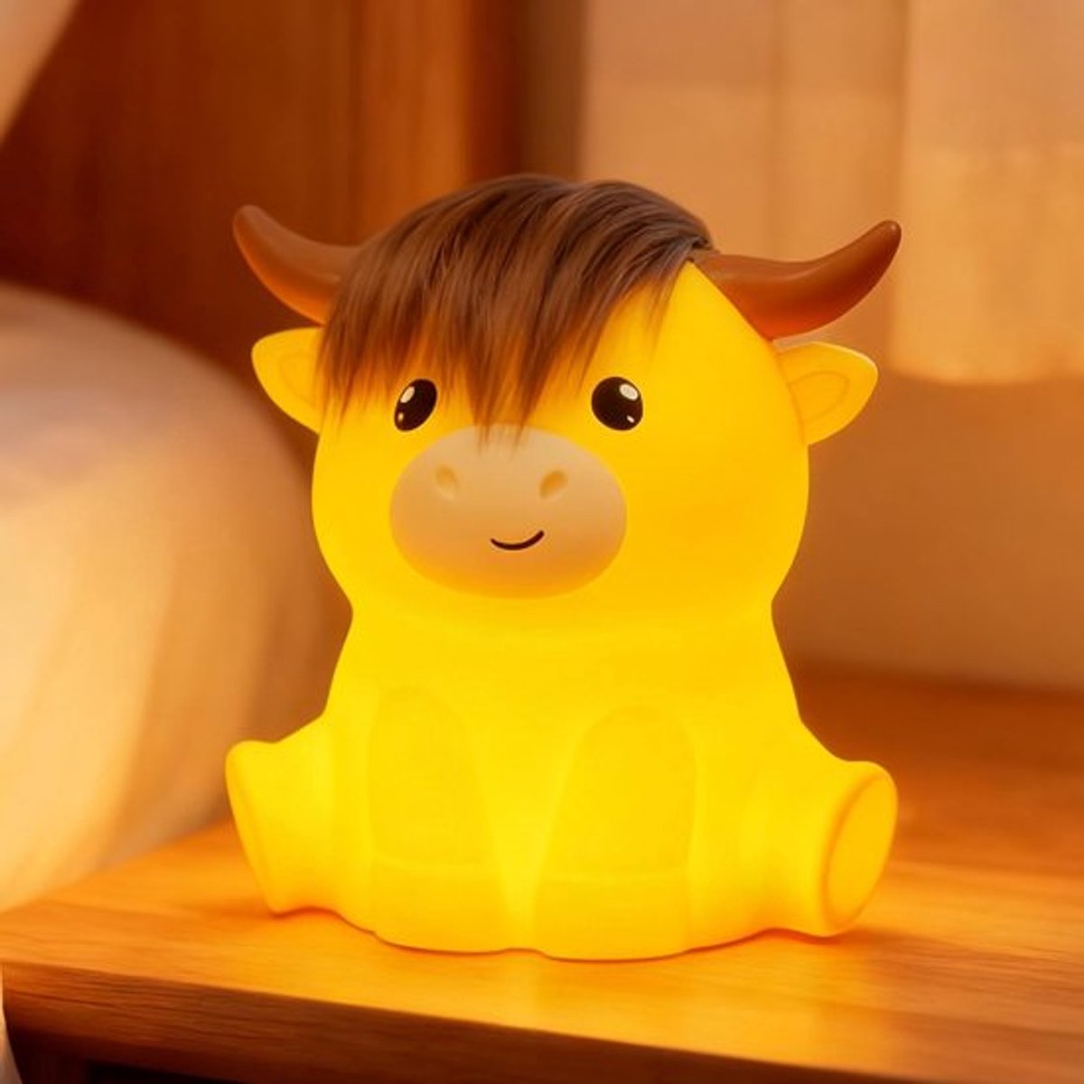 Schattig LED-nachtlampje in de vorm van een Schotse hooglandkoe, dimbaar en met timer, babykamerlampje, superzacht siliconen, USB-oplaadbaar, nachtlampje met aanraakbediening, geschikt voor kamperen, feestjes en kamerdecoratie (Schotse hooglandkoe)