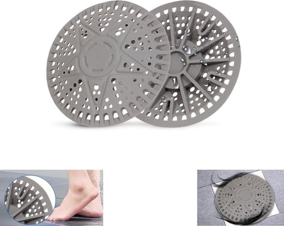 doucheafvoerhaaropvanger - grote siliconen afvoerafdekking - anti-verstopping haaropvangzeefbeschermer - Vloerafvoer - Afvoerdeksel - Gootsteenzeef - Accessoires voor spoelbakken - Douchevloerafvoer - 5,5 inch - 2-pack - Donkergrijze