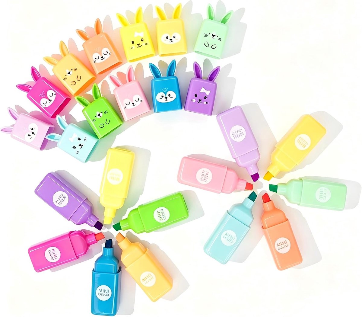 Thijox - 12 stuks Kawaii Rabtti Shape Mini-Markeerstiften - Schattige Pastelkleuren - Wigvormige Punt - Perfecte Cadeau voor Kinderen - Ideaal voor Sc